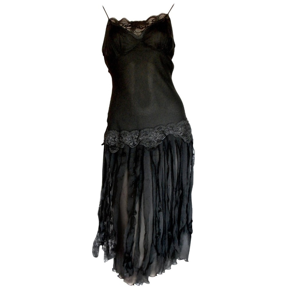 Black Silk Slip Dress with Car Wash Skirt